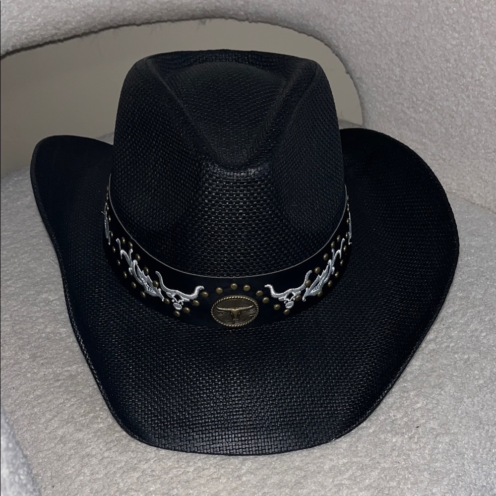 Black Western Style Hat with Silver Accents